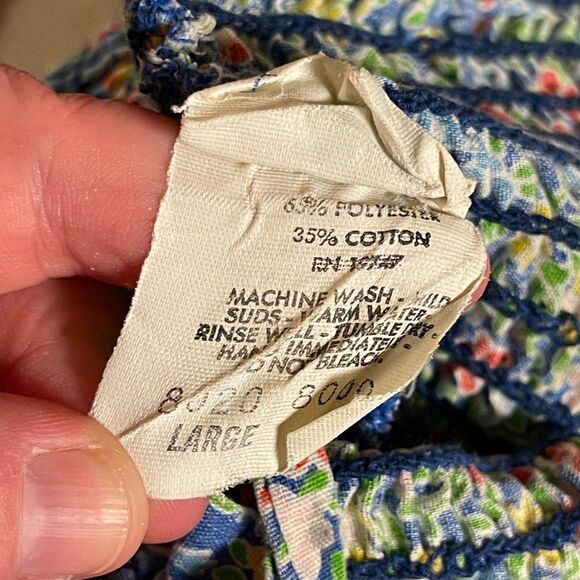 Vintage Private Line Prairie Floral Midi Shirred Dress Large - Picture 11 of 11